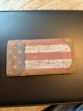Roper American Flag Leather Wallet - Distressed Red & White Stripes